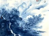 著名国画家孙才祥青花山水《烟岚江南》作品赏析